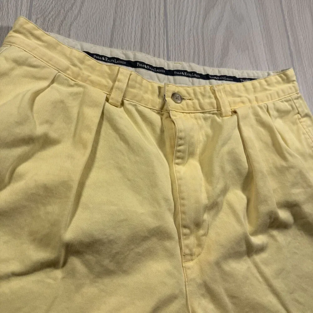 Polo Ralph Lauren Tylor Chino Shorts Double Pleated Mens 33 (fits 32x8.5) Yellow